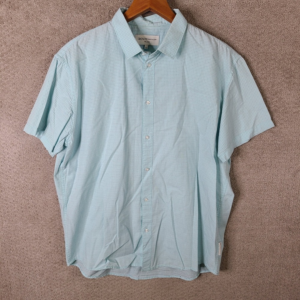 Tom Tailor‎ Denim Shirt Mens XL Blue Relaxed Fit Short Sleeve Button Up Casual